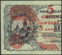 5 groszy 28.04.1924, lewa połówka, nadruk na ban