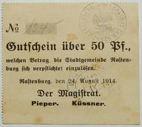 50 fenigów 24.08.1914, pieczęć magistratu, przeb