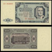 20 złotych 1.07.1948, seria EY, lewy górny róg z