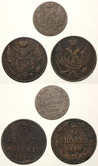 zestaw monet, 1x10 groszy 1840, 2x3 grosze (1829