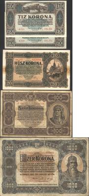 lot: 2x 10, 20, 100, 1.000 koron 1.01.1920, 10 k