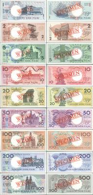 zestaw 1-500 złotych 1.03.1990, 1, 2, 5, 10, 20,