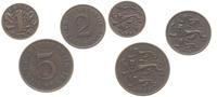 1, 2 i 5 centów 1929/34/31, łącznie  3 sztuki, P
