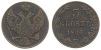3 grosze 1840 / M-W, Warszawa, Iger K.K 40.1, Pl