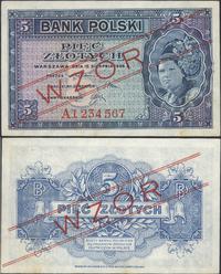 5 złotych 15.08.1939, WZÓR seria A 1234567, doln