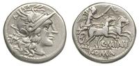 denar 153 pne, Aw: Roma w hełmie w prawo, w polu