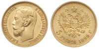 5 rubli 1899/ФЗ, Petersburg, złoto 4.30 g, piękn