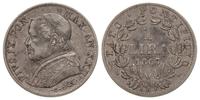 1 lira 1867/R, Rzym, srebro '835' 5 g, patyna