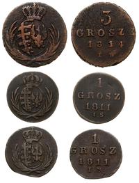 Polska, zestaw 3 grosze 1814 i grosz 1811 (IB i IS)