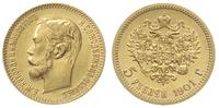 5 rubli 1901 / ФЗ, Petersburg, złoto 4.29 g, Kaz