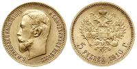 5 rubli 1910/ЭБ, Petersburg, złoto 4.30 g, bardz