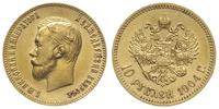 10 rubli 1904 , Petersburg, złoto 8.59 g, rzadsz