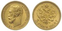 5 rubli 1902/AP , Petersburg, złoto 4.30 g, pięk