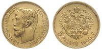 5 rubli 1900/ФЗ, Petersburg, złoto 4.30 g, piękn