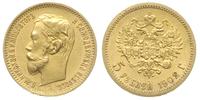 5 rubli 1902/AP, Petersburg, złoto 4.29 g, Kazak