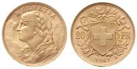20 franków 1947, Berno, typ Vreneli, złoto 6.45 