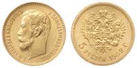 5 rubli 1902, Petresburg, złoto 4.32 g, pięknie 