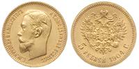 5 rubli 1904, Petresburg, złoto 4.31 g, piękne, 