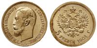 5 rubli 1904/AR, Petersburg, złoto 4.30 g, piękn