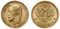 5 rubli 1904/AR, Petersburg, złoto 4.29 g, piękn
