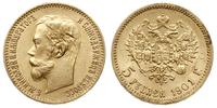 5 rubli 1901/ФЗ, Petersburg, złoto 4.29 g, piękn
