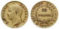 20 franków 1806/A, Paryż, złoto 6.41 g, Gadoury 