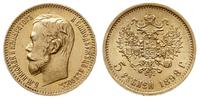 5 rubli 1898/АГ, Petersburg, złoto 4.30 g, bardz
