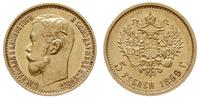 5 rubli 1899 ФЗ, Petersburg, złoto 4.29 g, delik