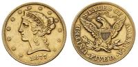 5 dolarów 1877, Filadefia, złoto 8.34 g, wyczysz