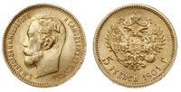 5 rubli 1901/ФЗ, Petersburg, złoto 4.30 g, piękn