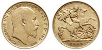 1/2 funta 1909, Londyn, złoto 3.99 g, Spink 3974