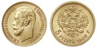 5 rubli 1902/АР, Petersburg, złoto 4.31 g, piękn