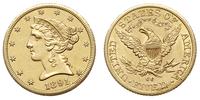 5 dolarów 1891/CC, Carson City, złoto 8.25g, rza