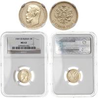 5 rubli 1909, Petersburg, złoto, moneta w pudełk