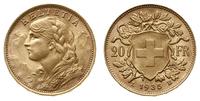 20 franków 1935 L-B, Berno, złoto 6.45 g, wyśmie