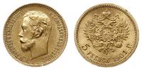 5 rubli 1901 ФЗ, Petersburg, złoto 4.29 g, piękn