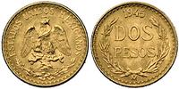2 pesos 1945, złoto, 1.68 g
