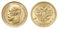 5 rubli 1904/AP, Petersburg, złoto 8.62 g, piękn