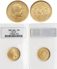 20 koron 1902, Kongsberg, moneta w pudełku NGC z