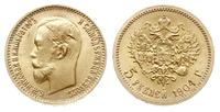 5 rubli 1904/AP, Petersburg, złoto 4.30 g, piękn