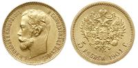 5 rubli 1901/ФЗ, Petersburg, złoto 4.30 g, Bitki