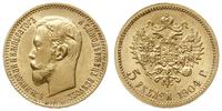 5 rubli 1904/AP, Petersburg, złoto 4.29 g, piękn