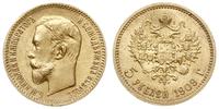 5 rubli 1909/ЭБ, Petersburg, złoto 4.29 g, ładni