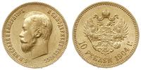 10 rubli 1904 AP, Petersburg, złoto 8.60 g, pięk