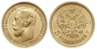 5 rubli 1899 ЭБ, Petersburg, złoto 4.29 g, piękn