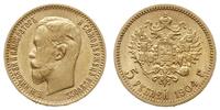 5 rubli 1904 AP, Petersburg, złoto 4.30 g, Bitki