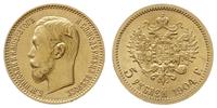 5 rubli 1904/АР, Petersburg, złoto 4.30 g, Bitki