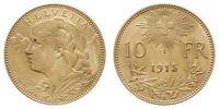 10 franków 1915, Berno, złoto 3.23 g, piękne, Fr