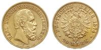 20 marek 1874/F, Stuttgart, złoto 7.92 g, AKS 13