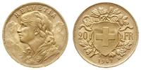 20 franków 1947 B, Berno, złoto 6.45 g, piękne, 